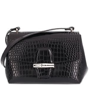 Longchamp Roseau Crocodile-effect Cross Body Bag - ブラック