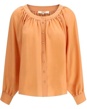 Chloé Round-Neck Buttoned Shirt - Orange