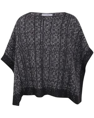 D.exterior Sequin-Embellished Ribbed-Knit Poncho Jumper - Grey