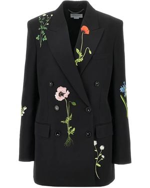 Stella McCartney Floral-Embroidered Double-Breasted Jacket - Black