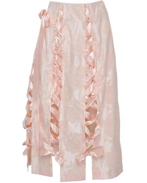 Simone Rocha Unraveling Bow-Detail Brocade Midi Skirt - Pink