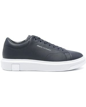 ARMANI EXCHANGE Logo-Print Leather Trainers - Blue