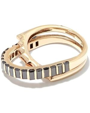 Luis Morais Verbundene 14Kt Elliptical Gelbgoldringe Mit Schwarzen Diamanten - Mettallic