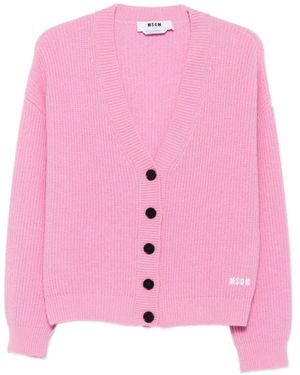 MSGM Logo-Embroidered Ribbed Cardigan - Pink