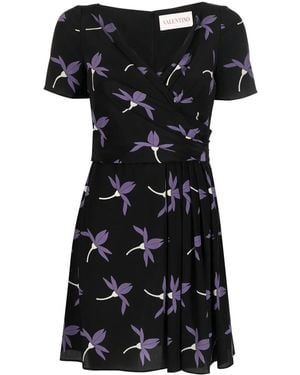 Valentino Garavani Floral-Print Pleated Dress - Black