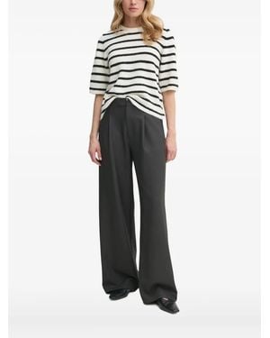 Gestuz Striped Puff-Sleeve Knit T-Shirt - White