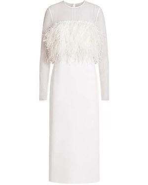 Alberta Ferretti Semi-Transparentes Midikleid Mit Federdetail - Weiß
