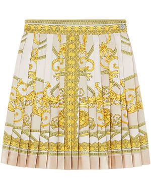 Versace Barocco Print Silk Pleated Mini Skirt - Metallic