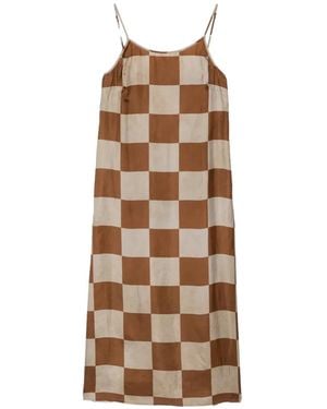 Uma Wang Check-Print Slip Midi Dress - Natural