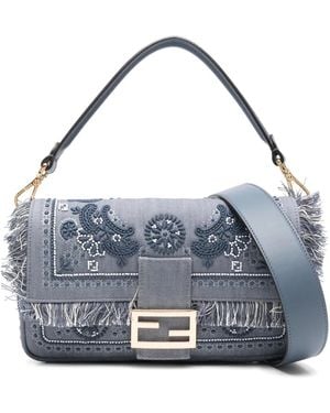 Fendi Sac Porté Épaule Baguette En Jean - Bleu