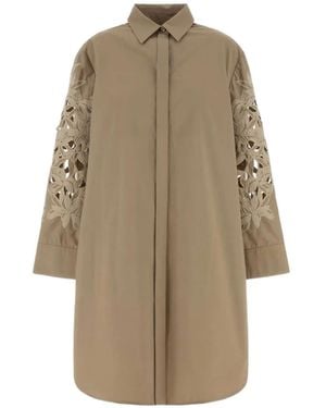 Agnona Poplin Floral Dress - Natural