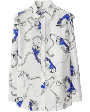 Burberry Seidenhemd Mit Knight Hardware-Print - Blau