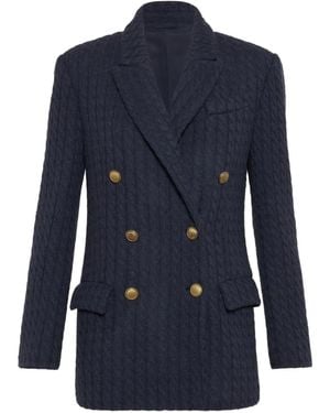 Brunello Cucinelli Double-Breasted Textured Blazer - Blue
