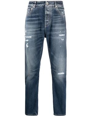 Brunello Cucinelli Distressed-Finish Cotton Jeans - Blue