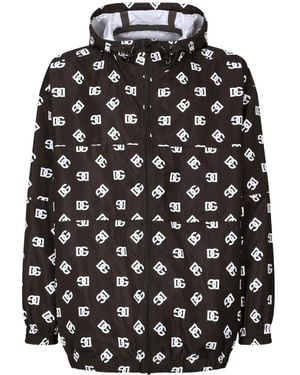 Dolce & Gabbana Monogram-Print Hooded Jacket - Black