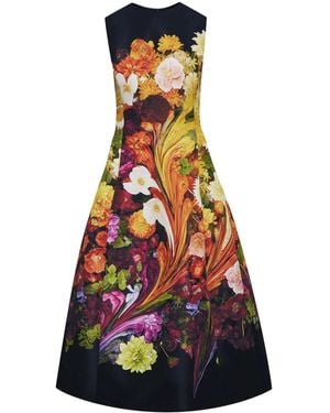 Oscar de la Renta Flower Marble Faille Dress - White
