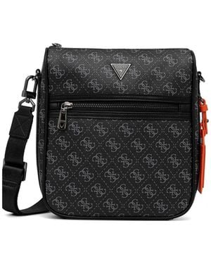 Guess Monogram-Print Logo-Plaque Messenger Bag - Black