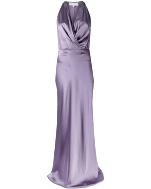 Michelle Mason Draped Halterneck Gown Dress - Purple