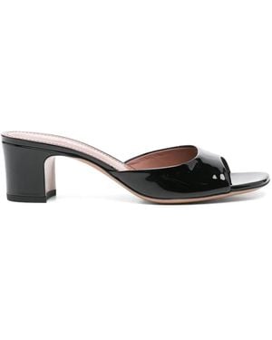 Paris Texas Open-Toe Mules With Glossy Finish And Mid-Height Block Heel - Black