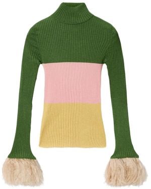 La DoubleJ Trui Met Geborduurd Logo En Veren Manchetten - Groen