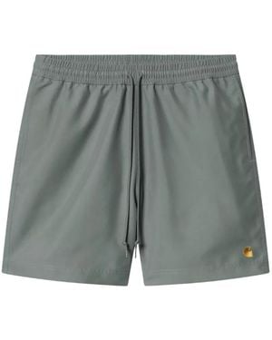 Carhartt Chase Drawstring Embroidered Logo Swim Shorts - Grey