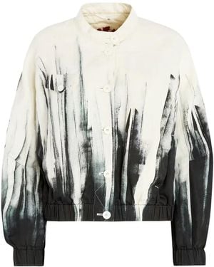 High Jack-Coat Buttoned Graphic Bomber Jacket - White
