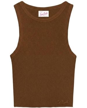 MC2 Saint Barth Ada Ribbed-Knit Logo-Embroidered Tank Top - Brown