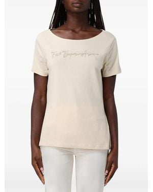 EA7 Logo-Stud Cotton T-Shirt - Natural