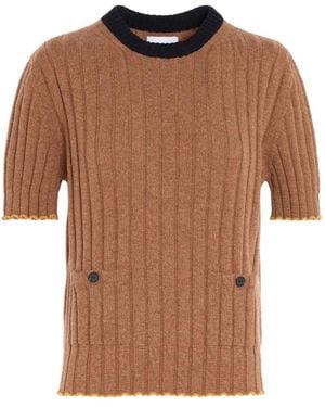 Barrie Cashmere-Blend Ribbed T-Shirt - Brown