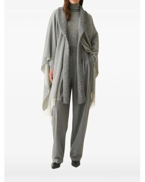 Fabiana Filippi Fringed Shawl-Collar Cape - Grey