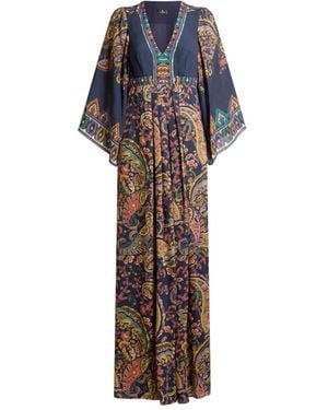 Etro Paisley Print V Neck Dress - Blue