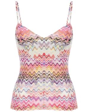 Missoni Zigzag-Knit V-Neck Top - Pink