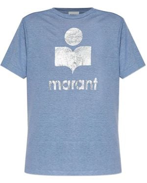 Isabel Marant Metallic-Logo Linen T-Shirt - Blue