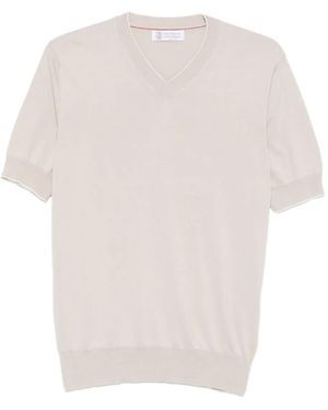 Brunello Cucinelli T-Shirt mit V-Ausschnitt - Weiß