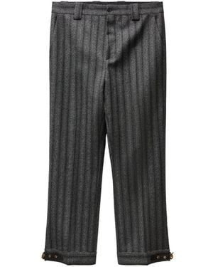 Versace Pinstripe Wool Twill Formal Pants - Gray