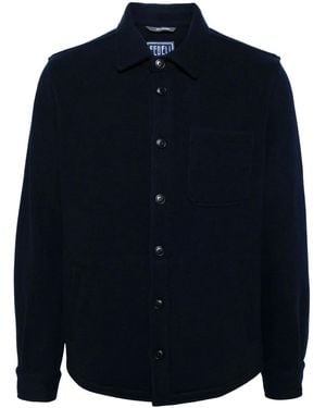 Fedeli Navy Cashmere Flannel Button-Up Shirt Jacket - Blue