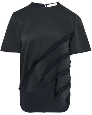 Club21 Ruffle-Detail Round-Neck Top - Black