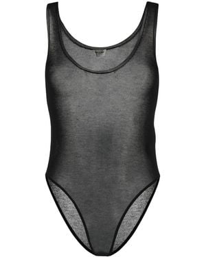 Saint Laurent Sheer-Knit Sleeveless Bodysuit - Grey