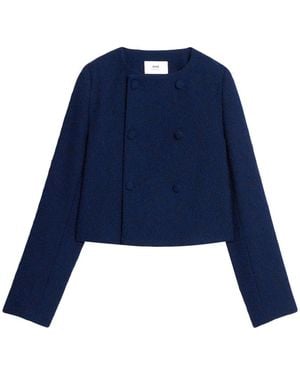 Ami Paris Textured Cropped Jacket - Blue
