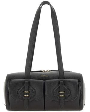Coccinelle Medium Mavery Pocket Logo-Print Shoulder Bag - Black
