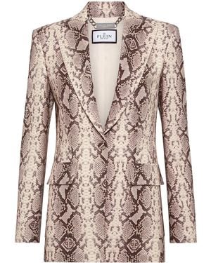 Philipp Plein Python-Print Satin Blazer - Pink