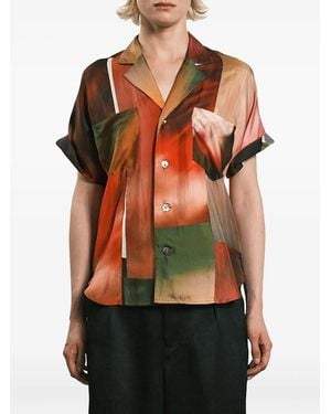 Tanaka Abstract-Print Camp-Collar Shirt - Black
