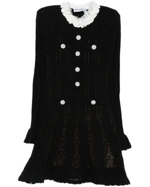 Self-Portrait Flower-Button Lace-Collar Mini Dress - Black