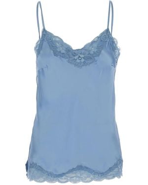 Gold Hawk Floral-Lace Silk Top - Blue