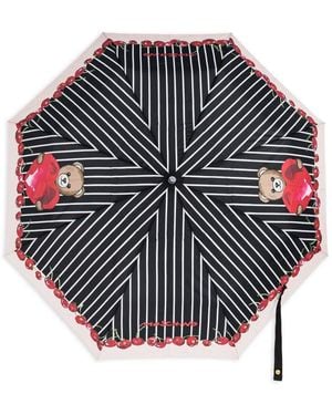 Moschino Striped-Print Umbrella - Gray