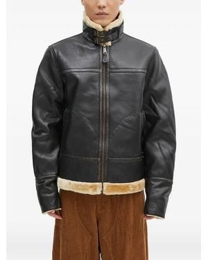 Alpha Industries Faux-Fur-Collar Leather Jacket - Grey