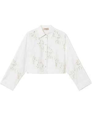 Twinset Poplin And Broderie Anglaise Shirt - White