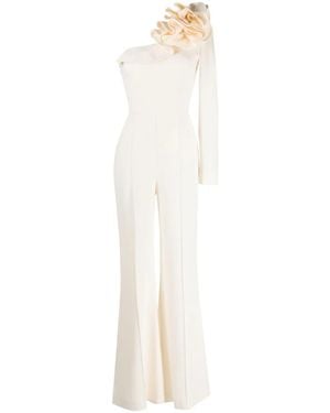 Elie Saab Cady Ruffled One-Shoulder Jumpsuit - White