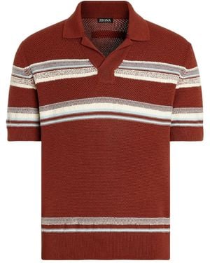 ZEGNA ストライプ ポロシャツ - レッド