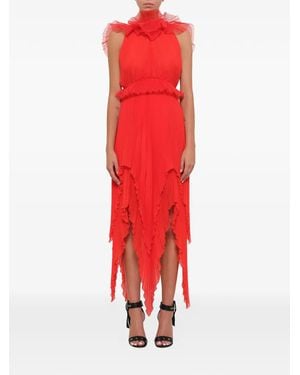 Givenchy Pod Ruffled Pleated Dress - Red